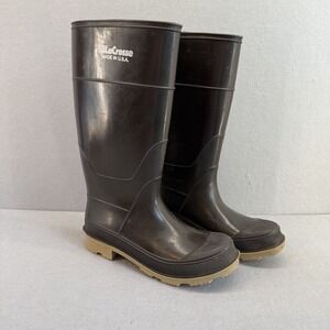 Vintage LaCrosse Rubber Boots Made in USA Black Tan Sole Rain Barn Work Mens 8